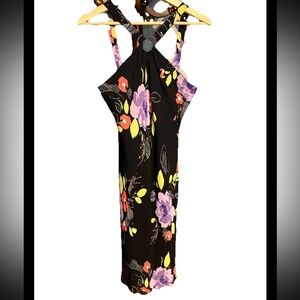 Evan-Picone Black And Floral Dress Size 8P Back Zipper Strappy Sleeveless Dress
